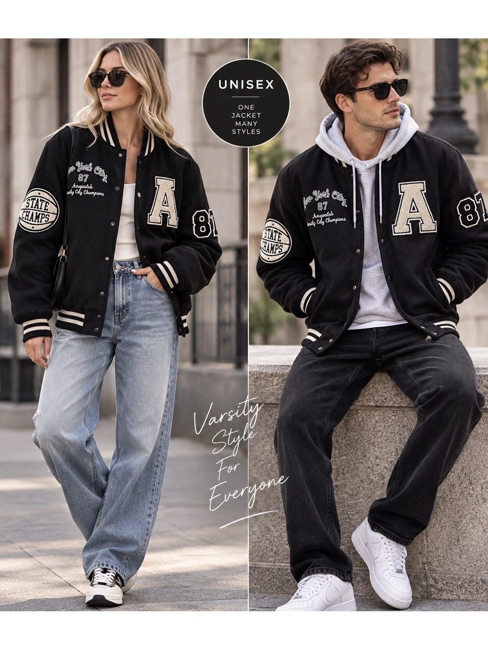 Aeropostale Black Varsity Jacket Chenille A 87 Oversized Streetwear Size S